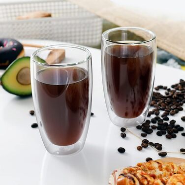 CNGLASS Double-Walled Insulated Glasses, 400ml / 13.5oz, 4-Piece Set, Latte Macchiato Glasses, Insulated Coffee Cups, Tableware, Drinkware