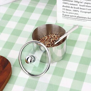 Набір для цукру, солі та перцю з нержавіючої сталі, з кришкою та ложкою | Zuckerdose