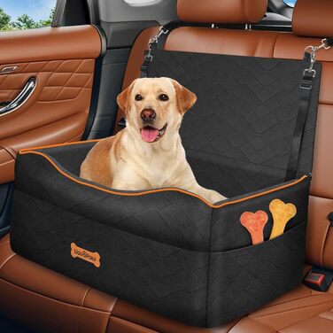 Автокрісло для собак середніх та маленьких порід (до 23 кг), з м'якою подушкою та страхувальним ременем, чорного кольору, розмір M