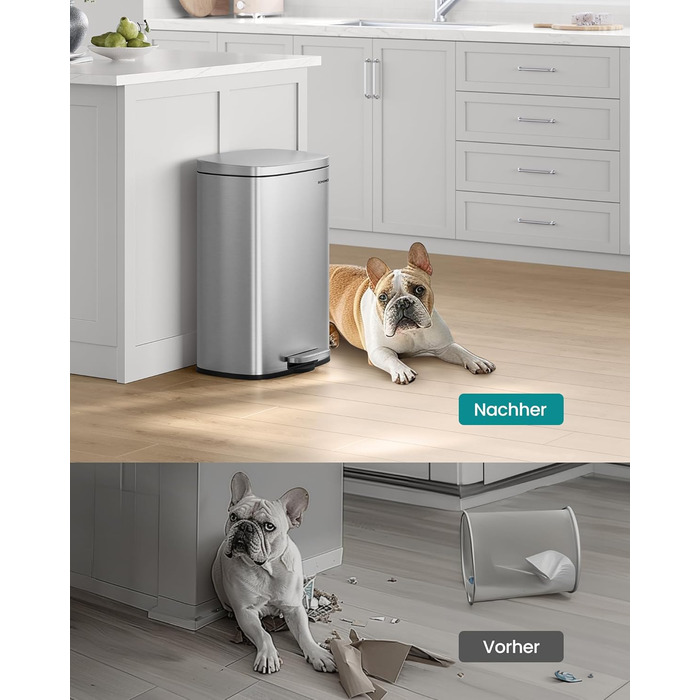Відро для сміття SONGMICS 50 літрів з педаллю, нержавіюча сталь, з м'яким закриттям, з внутрішнім відром
