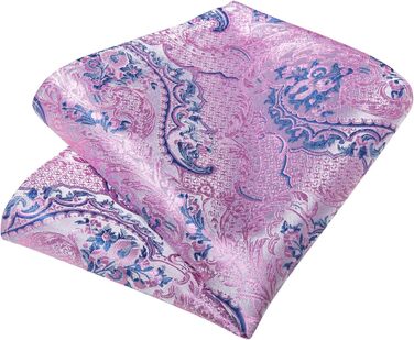 Краватка чоловіча DiBanGu Paisley шовкова, рожево-блакитна + хустинка + запонки + зажим для краватки для вечірки, випускного