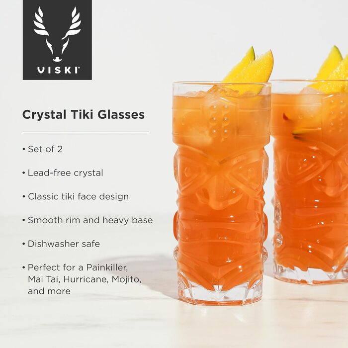 Viski Pacific Crystal Cocktail Glasses Set - 2 Premium Tiki Glasses, 400ml
