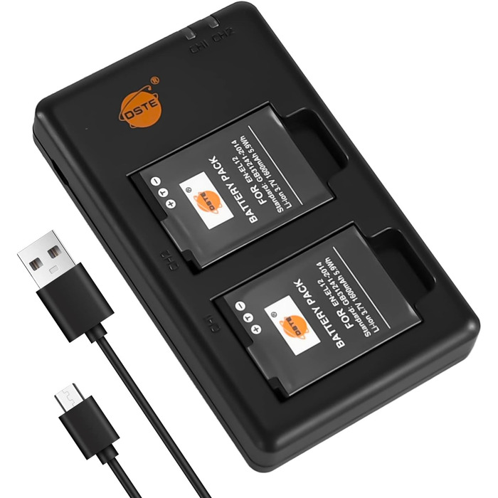 Акумулятор EN-EL12 (1600mAh, 3.7V) та зарядний пристрій сумісний з Nikon Coolpix P340, S800c, S1000pj, S1100pj, S1200pj, S6150, S6200, S6300, S9100, S9200, S9300, S9400, S9500, S9600, AW100, AW110s, AW120s