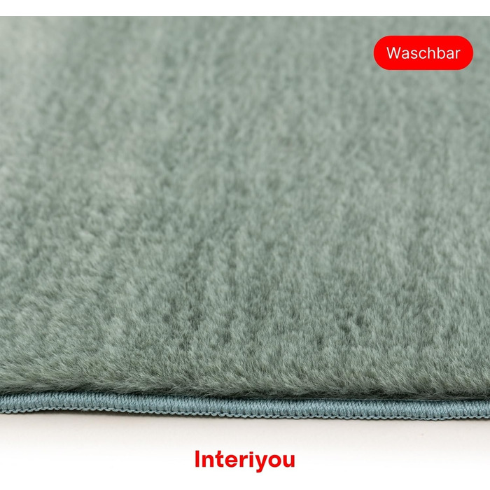 Килим Interiyou Fargo для вітальні 80x150 см - короткий ворс, миється, не ковзає. М'який штучний килим з хутром, довгий ворс (140 x 200 см, прямокутний), зелений