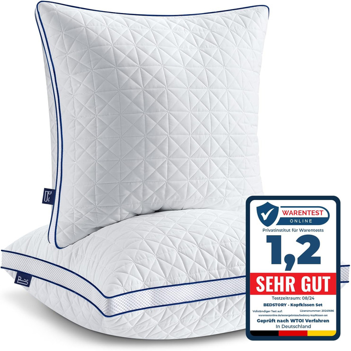 BedStory Pillow 80x80, 2-Pack 80x80 Pillows with Zipper, 2x1500g Microfiber Pillows Adjustable in Height, Breathable Washable Sleeping Pillows for Allergy Sufferers and Side Sleepers, Oeko Certified 80x80 (2-Pack)