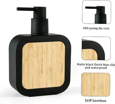 Дозатор для мила білий бамбук, 390 мл, для кухні, ванної кімнати, офісу, дозатор мила для миття посуду, чорний