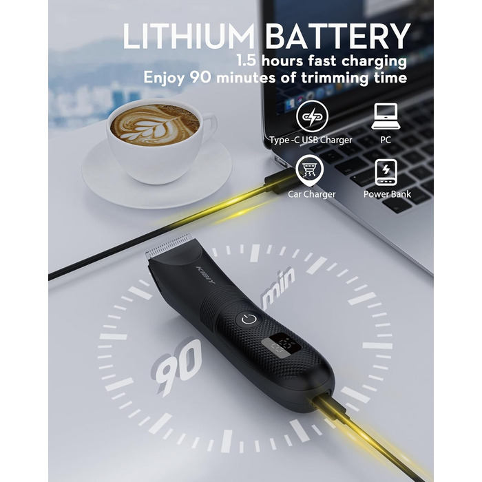 Електричний чоловічий триммер для тіла Kibiy з LED-дисплеєм, IPX7, олія для лез