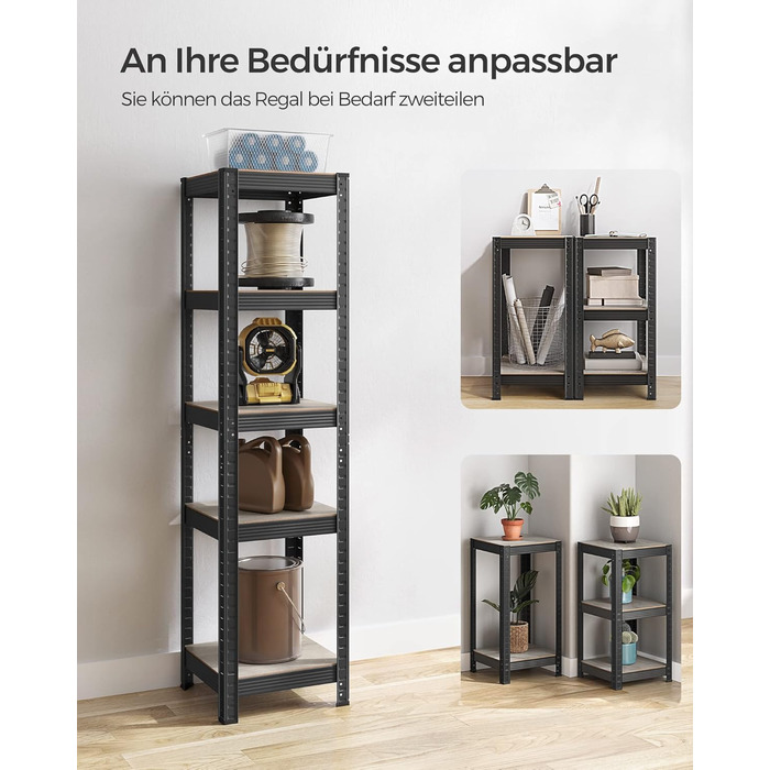 SONGMICS 5-Tier Adjustable Storage Shelf Unit - Vintage Brown & Black