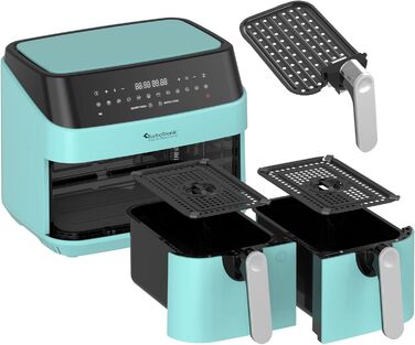 TurboTronic Подвійна цифрова аерофритюрниця XXL 9 л, 12 програм, подвійна камера 2×4,5 л, фритюрниця без олії, синя