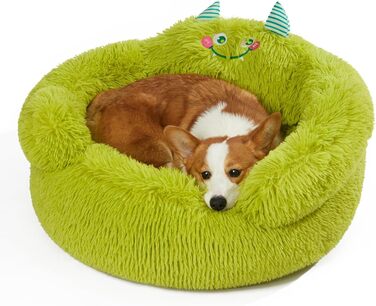 Jiupety Dog Bed Cat Bed Fluffy, Donut Dog Bed for Large Dogs, Orthopedic Dog Bed Dog House Indoor, Dog Basket Size L (69 x 69 x 36 cm), Cartoon Dog Bed, Green