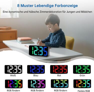 LED-годинник Eachui з USB-зарядкою, великий дисплей, регулювання яскравості та гучності, функція повтору, 12/24 год, цифровий годинник, живлення від мережі (чорний & білий)