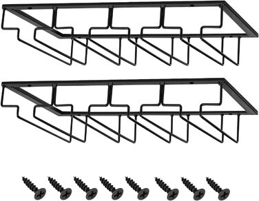 Тримач для келихів вина JMIATRY (2 шт.) - настінний, металевий, чорний (41x23.5x6 см)