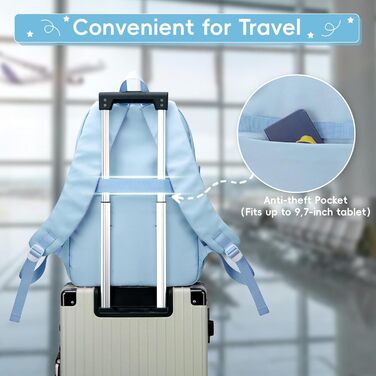 Рюкзак Tanou для школи, дівчаток-підлітків, 30L, нейлон, 3-9 клас, з тролейною петлею та брелоком (блакитний)