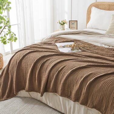 Плед EMME Baumwolldecke з 100% мусліну: м'який, дихаючий плед для дорослих, софа, крісло, всі сезони, бавовна, бежевий (127 x 177 см)