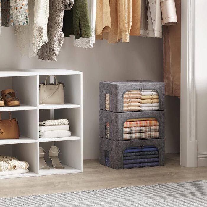 Органайзер для одягу Lifewit з кришкою, з металевим каркасом, сірий (2 шт., 25л)