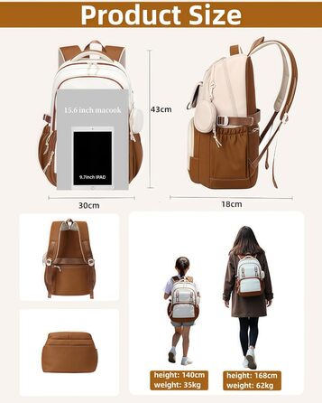 Шкільний рюкзак Aryan для жінок, 17 дюймів, легкий, з відділенням для ноутбука, сумка для жінок, підлітків, дівчаток та хлопців, для подорожей, навчання та роботи (колір: коричневий)