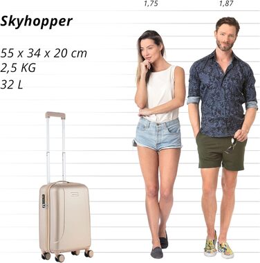 Чемодан ручної поклажі CarryOn Skyhopper з жорстким корпусом 55x35x20 см, TSA, подвійні колеса (Золотий, Маленький)