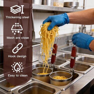 Дуршлав для локшини Ramen з нержавіючої сталі 14 см + 12 см, дерев'яна ручка, для макаронів, овочів, пельменів