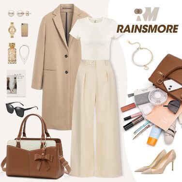 Жіноча сумка RAINSMORE середнього розміру з PU шкіри, коричнево-біла, крос-боді, тоут, сумка на плече