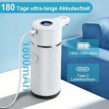 Автоматичний дозатор для мила 420 мл з дисплеєм, сенсором та USB зарядкою, білий - настінний, для ванної кімнати/кухні, водонепроникний IPX5