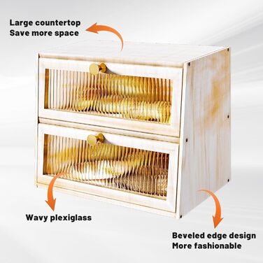 Дерев'яний хлібниця великого розміру, 2-ярусний, з акриловим вікном, стиль фермерський дім (білий/оптимальний сад)