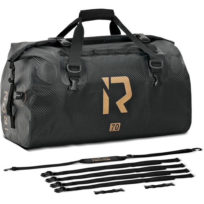 IRON JIA's Motorcycle Bag Luggage Roll Waterproof Motorcycle Rear Bag Saddlebag Travel Bag with roll-sealed shoulder straps suitable for motorcycle, cycling, camping, watersports - (Carbon Fiber, 70L)