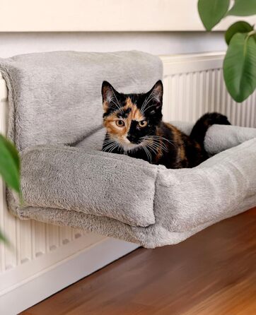 Котяча лежанка Lionto з плюшевим покриттям, тепле котяче ліжко для підвішування на батареї, сіра, зручна, для підвішування