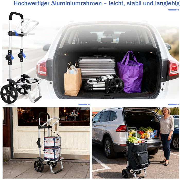 Складаний візок для покупок Sekey 60L з кулерним та відділенням для напоїв, 3-в-1, з регульованою ручкою, для покупок та кемпінгу, чорний