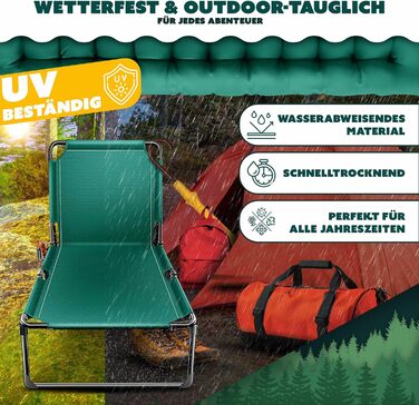 Ліжко похідне KESSER® складане з преміум-подушкою 190x68x30 см, до 250 кг, зелено-бежеве. З кишенею, підсклянником, для кемпінгу, гостей, в приміщенні/на вулиці