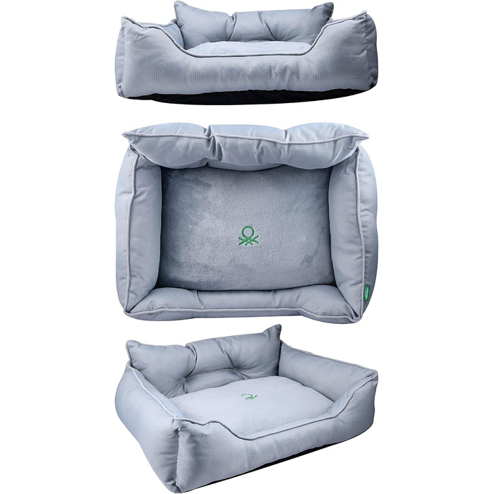 UNITED COLORS OF BENETTON. Pets - Dog Bed, Ergonomic Bed, for Medium-Sized Dogs, Made of Polyester, Machine Washable, Grey, Size M, 65x50x20 cm