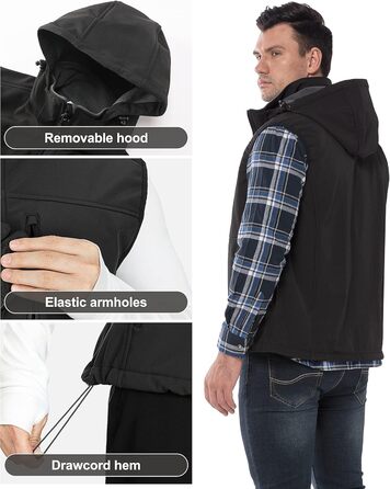Чоловіча тепла жилетка Softshell з капюшоном, чорна XXL - водонепроникна, без рукавів