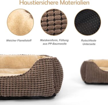 JOEJOY Dog Bed, Medium-Sized Dogs, Washable Dog Basket, Fluffy, Non-Slip Plush Dog Bed, 63x53x20cm, Dog Beds for Small and Medium Dogs and Cats (L 76 x W 61 x H 23 cm, Brown)