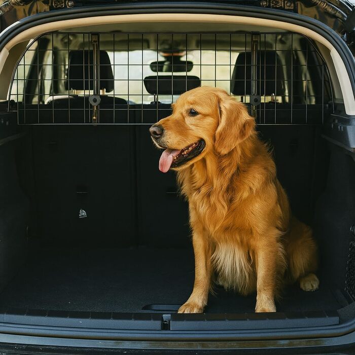 Сітка для собак у машину, 30 см заввишки - регульована 85-140 см - захисний бар'єр для собаки та багажу - міцна металева конструкція - легка установка без інструментів