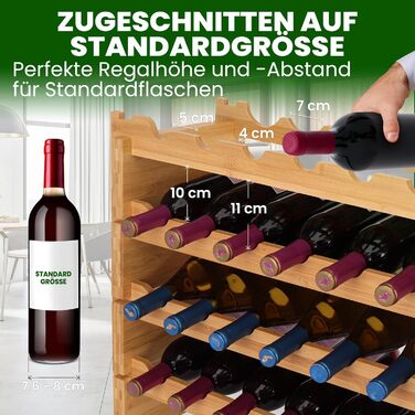 NutriChef Stackable Bottle Rack, Wood Wine Rack – Wine Rack – Stackable Modular Wine Rack for 36 Bottles, Slim Wine Rack with 85 x 25 x 81cm, suitable as a wine rack for cellars & bottle rack for kitchens