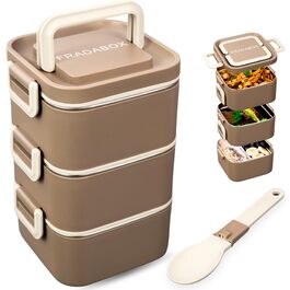 Бенто-бокс 'Remy' 2100мл, 3 секції з відділеннями та столовим прибором, преміум-якість, нержавіюча сталь, BPA-free, велика ланчбокс для дорослих, для Meal Prep, миється в посудомийній машині та підходить для мікрохвильової печі