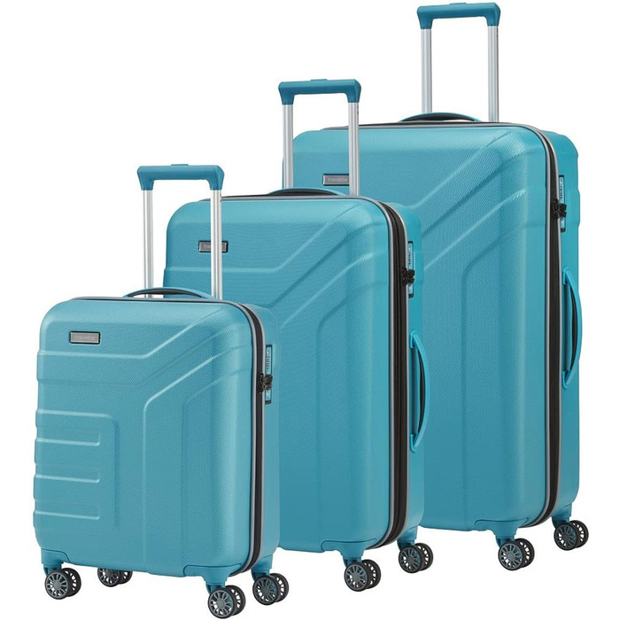 Жорсткий валізний чемодан Travelite VECTOR 55 см, 40 л, 4 колеса, TSA замок, стильний дизайн, для ручної поклажі, IATA, червоний/бірюзовий