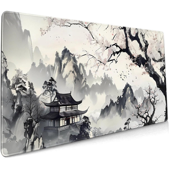 Килимок для миші XXL, 90 x 40 см, Аніме-стиль, дизайн, для геймінгу та офісу, чорний, з гумовою основою та прошитими краями