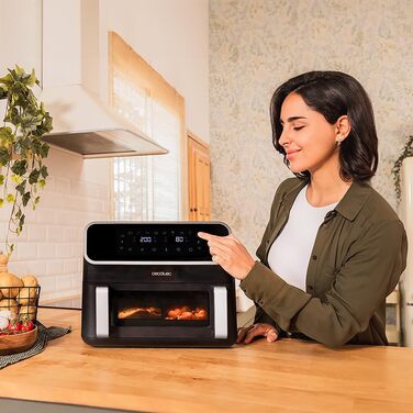 Cecotec Digital Hot Air Fryer 9L with Window - Air Fryer Cecofry Panoramic 9000. 2700W, movable divider, dual temperature, temperature from 80-200 ºC, 8 modes, multifunctional touch panel Black | Window 1 Basket 9 Liters + Divider | 12 Modes