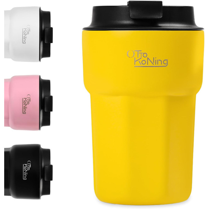 Термокружка 350 мл з кришкою, що не пропускає, з нержавіючої сталі для кави, чаю та напоїв на виніс (Жовтий)