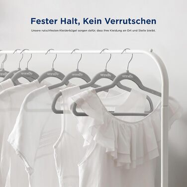 Плечики для одягу SereneLife 10 шт. з оксамиту – економія місця, неслизькі, поворотний гачок 360°, для зберігання та організації одягу, сірі