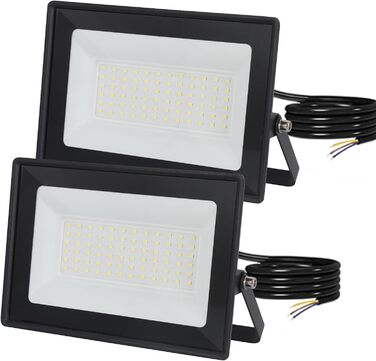 LED Floodlight 50W, Outdoor 5000LM, Spotlight 72 LED IP65 Waterproof, Outdoor Floodlight 6500K Cold White, 230V for Garage, Garden 【2 Pieces Black】 (6500k Cold White, GJ50W [2 Pieces Black])