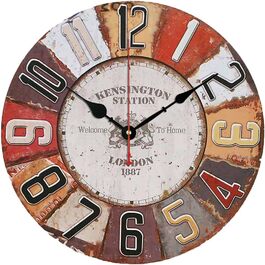 YOAI Wall Clock Kitchen Clock Vintage Shabby CHIC Antique Nostalgic Rustic MDF Quartz Clock with Silent Movement, 12 inch/30CM Ø (London 1887)