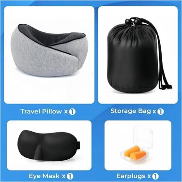 Подушка для шиї - ергономічна подушка з піною з пам'яті для подорожей, компактна та регульована подушка для літака з маскою для очей, навушниками та чохлом для зберігання (Рожева)