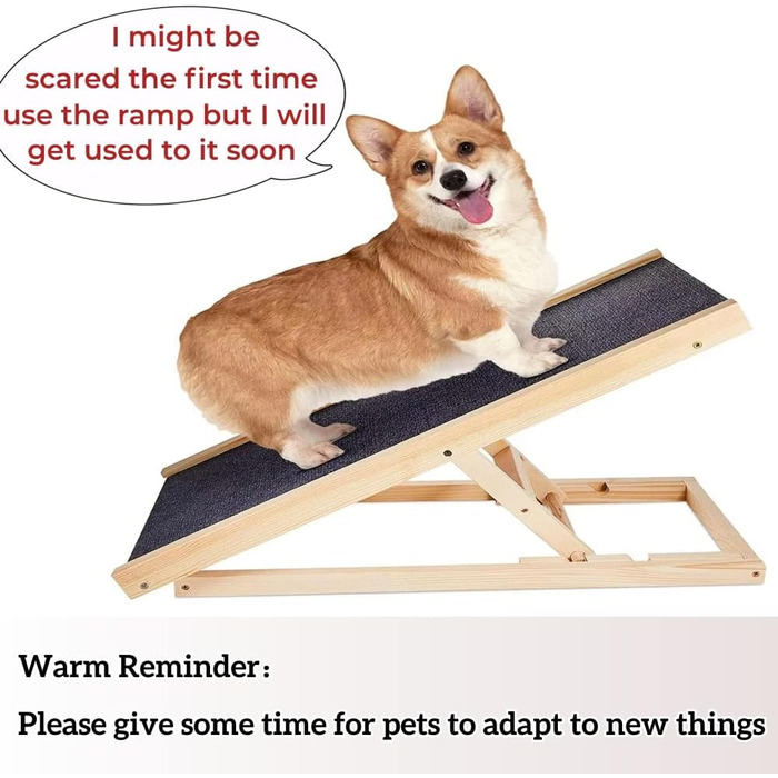 Складана рамка для собак Hunderampe з дерева, 4 секції, регульована висота 30-60 см, для малих та великих собак, для ліжка, софи, авто. Антиковзка, 70 x 35 x 30/40 см