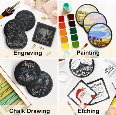 MAPRIAL 36-Piece Slate Coasters Bulk, 10.2 cm Hexagonal, Blank, Black Stone Coasters for Drinks, Natural, Handmade, Hexagon, Stone for Laser Engraving, Gifts, Engraving, Halloween (48 Pieces)