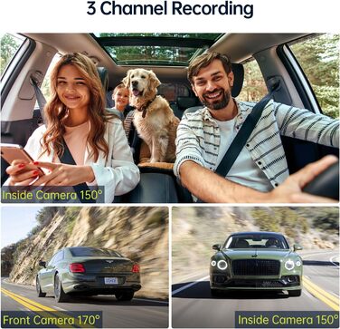 Відеореєстратор Volam 3-камерний з записом спереду, ззаду та в салоні. IR нічне бачення, WDR, G-сенсор, SD-карта 64GB, USB-C