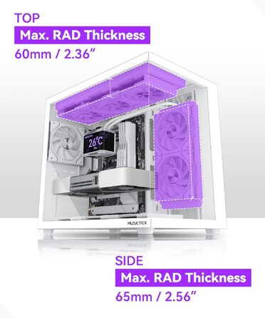 Ігровий корпус для ПК Musetex Y6 ATX Mid Tower, 7 ARGB PWM вентиляторів Infinity Mirror, панорамне загартоване скло 270°, USB Type-C, Білий