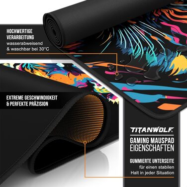 Ігровий килимок для миші CSL XXL Gaming Mousepad (900x400 мм), Alchemy Colour Tiger 2 — великий килимок на весь стіл для Razer, Logitech, Roccat