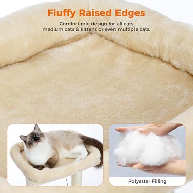 PAWZ Road Cat Tree, Multi-Tier Cat Tower with Sisal-Covered Scratching Post, Cozy Cat Condo & Large Cat Perch for House Cats, Beige