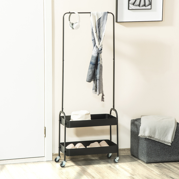HOMCOM Rolling Clothes Rack, Garment Rack with Clothes Rod, Shoe Storage, Freestanding Steel Wardrobe, for Living Room, Bedroom, Load Capacity up to 16 kg, Black | Aosom